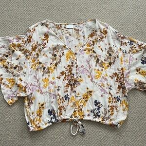 LAST CALL ABOUND Floral Tie Front Crop Top Ivory XXL